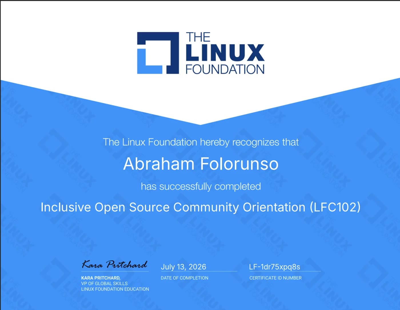 Linux Foundation LFC102 certificate