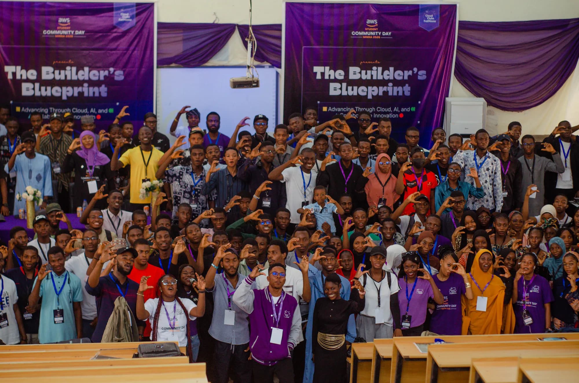 Group photo of attendees at AWS Student Community Day Minna 2026