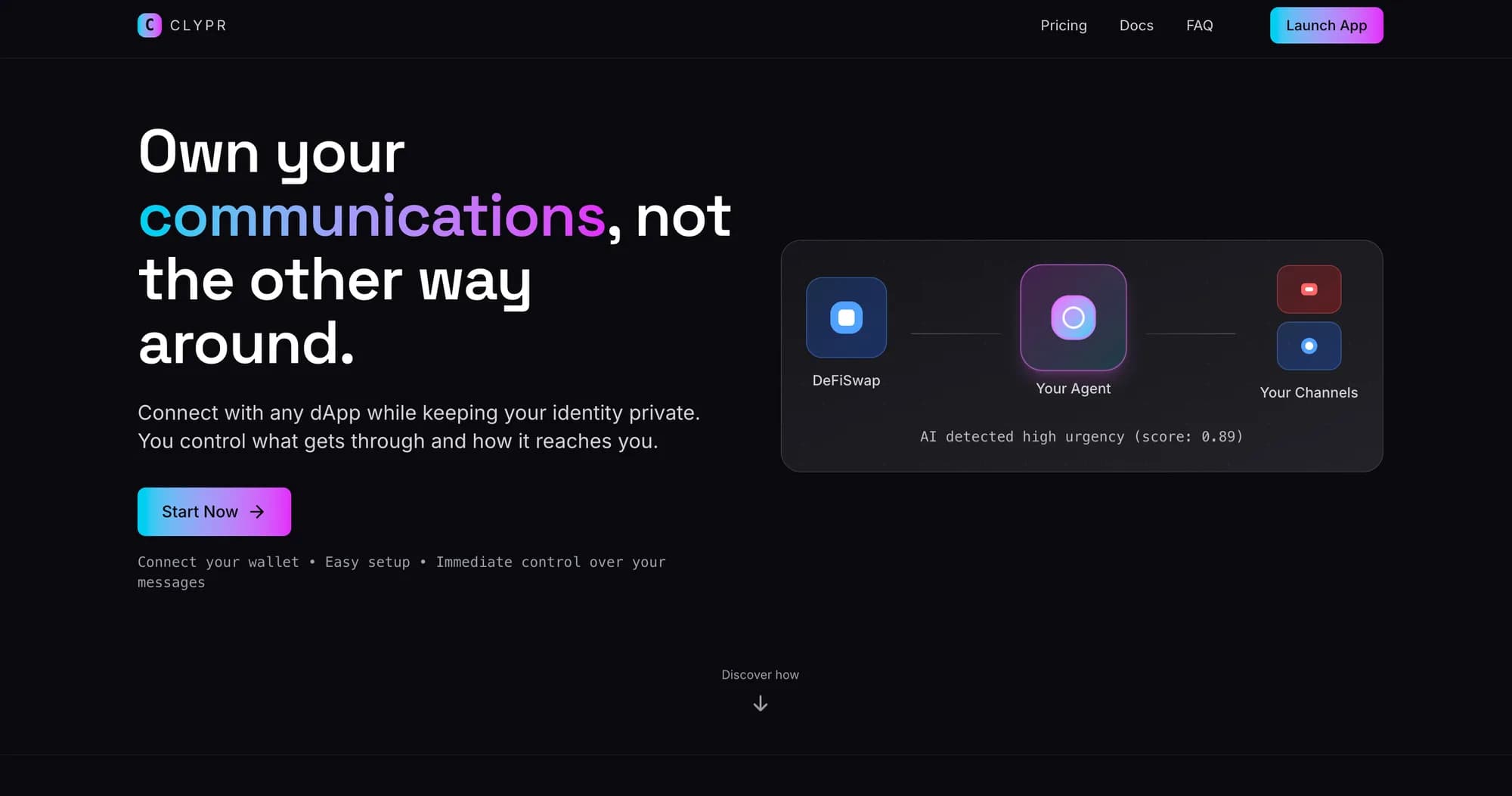 Clypr landing page — “Own your communications, not the other way around.”